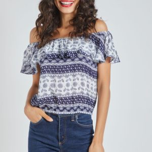 Blusa estampada hombros descubiertos
