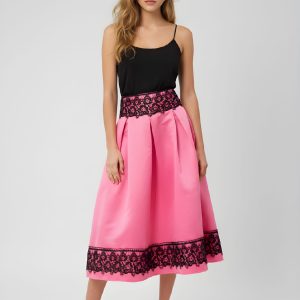 Falda midi satinada con bordado