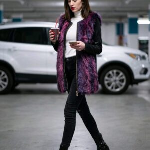 Chaqueta combinada pelo y efecto piel