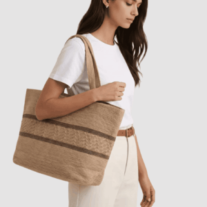 Bolso Shopper Grande de Rafia con Pedrería